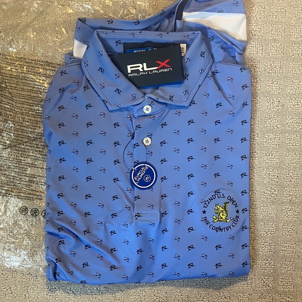 RLX Ralph Lauren Light Blue Polo with The Country Club Logo - M